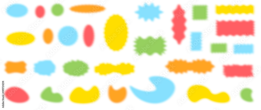Poster collection of colorful abstract sticker shapes with various rounded and wavy edges. ideal for playfu