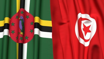 Flags of DOMINICA and TUNISIA with realistic cloth texture
