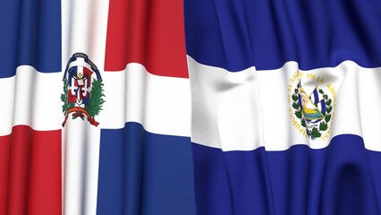 Flags of DOMINICAN REPUBLIC and EL SALVADOR with realistic cloth texture