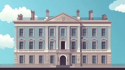 Fototapeta premium Grand, light-blue, historic building facade.