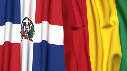 Flags of DOMINICAN REPUBLIC and GUINEA with realistic cloth texture
