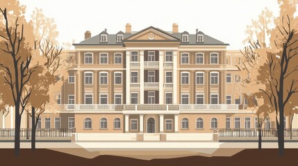 Fototapeta premium Grand, stately mansion with autumnal trees.