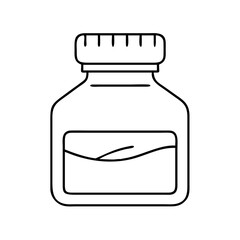 A Simple Line Drawing of a Glass Jar with a Screw Cap Partially Filled with Liquid