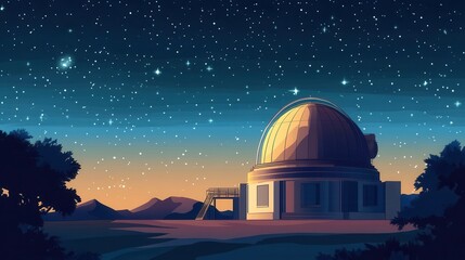Obraz premium Nighttime astronomical observatory under a starry sky.