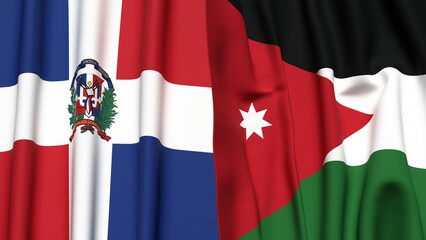 Flags of DOMINICAN REPUBLIC and JORDAN with realistic cloth texture