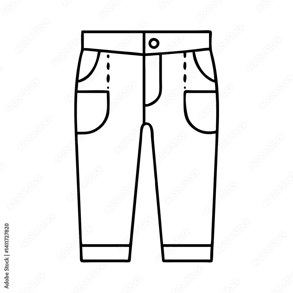 Poster line drawing of a pair of pants with pockets and button