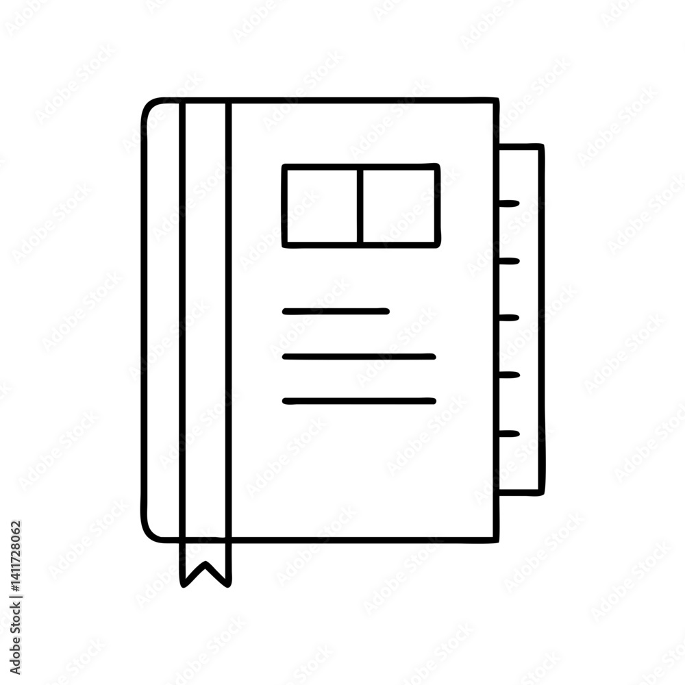 Poster a simple line drawing of a closed notebook with a bookmark