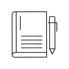 Simple Line Drawing of Notebook and Pen Ready for Note Taking and Writing