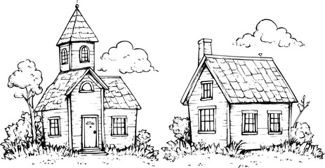 Obraz premium Two Cape Cod style Schoolhouses designs, Cape Cod style Schoolhouses vector graphic