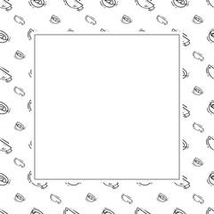kitchen utensil frame. doodle kitchenware square frame. kitchen background