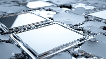 Reflective Silver Frames on a Textured Metallic Surface