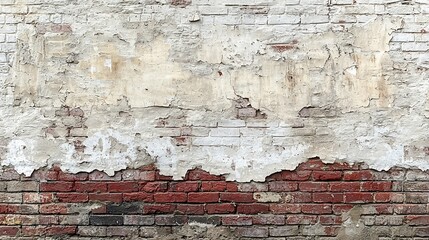 Weathered brick wall with peeling plaster