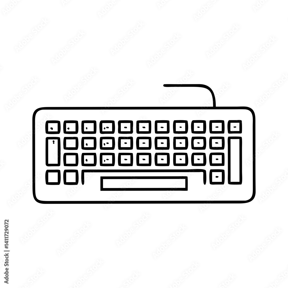 Poster simple line drawing of a computer keyboard with cable