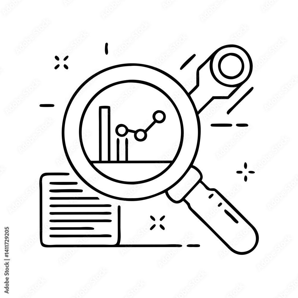 Poster data analysis magnifying glass chart research business analytics graph insights