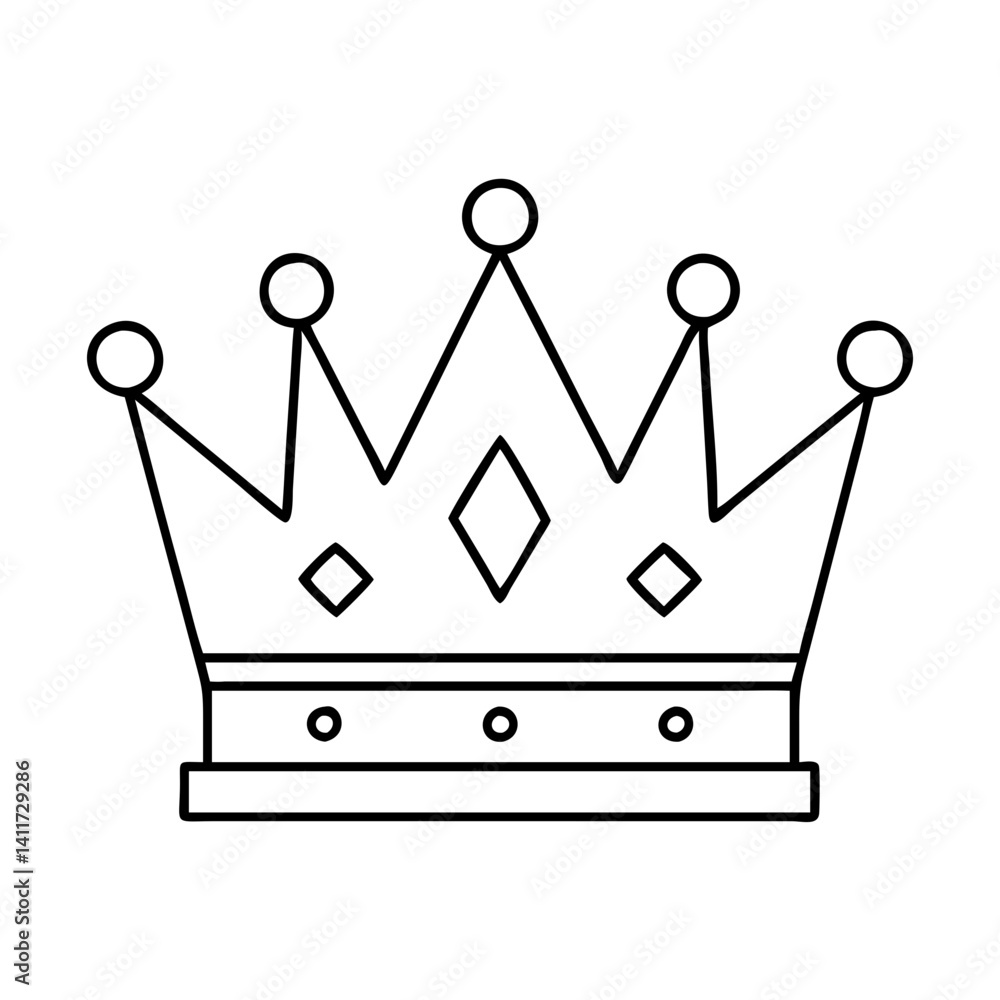 Poster a simple line drawing of a royal crown with gems and points
