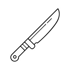 A line drawing of a large hunting knife or survival knife with a brown handle