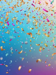 Illustration of confetti explosion on a colorful background, celebration vibe for promotional ads