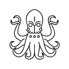 Stylized Line Art Illustration of an Octopus with Eight Tentacles and a Unique Head Design