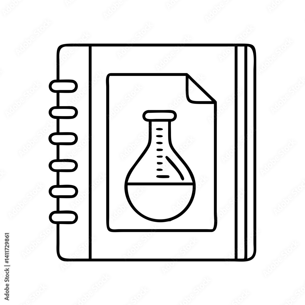 Poster laboratory notebook with erlenmeyer flask experiment science research record book
