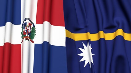 Flags of DOMINICAN REPUBLIC and NAURU with realistic cloth texture