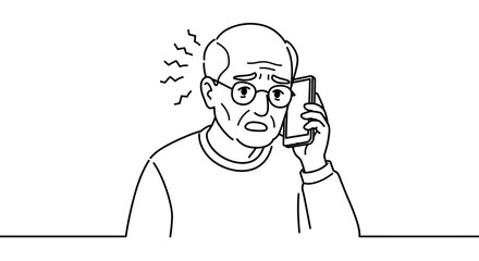 Elderly man receiving scam phone call in minimalist style  