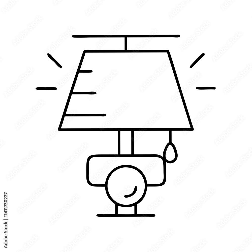 Poster simple line drawing of a modern table lamp with a square shade and a round base