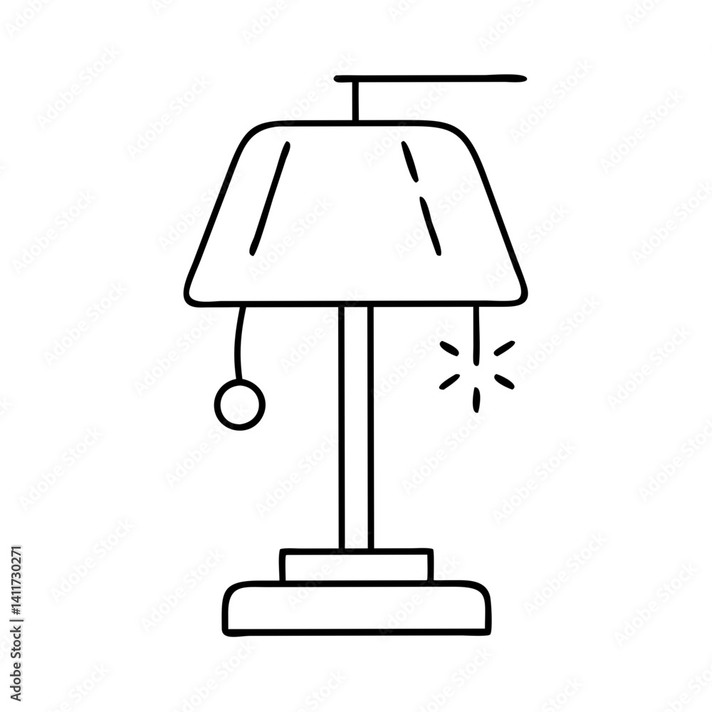 Poster a whimsical illustration of a cat toy designed to resemble a table lamp with dangling attachments