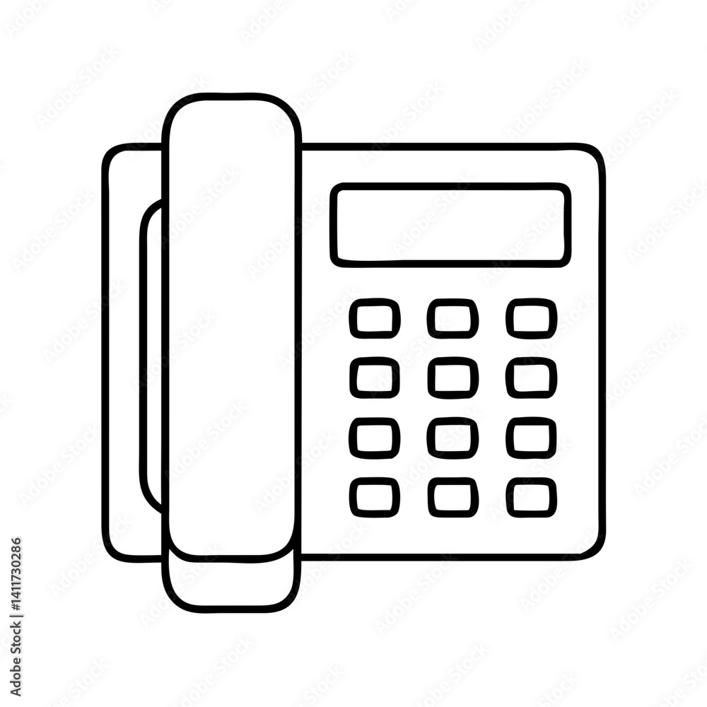 Poster simple line drawing of a classic desk phone with numeric keypad and handset