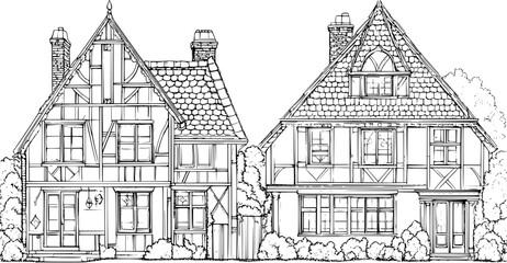 Fototapeta premium Two Tudor style Manor houses designs, Tudor style Manor houses vector graphic