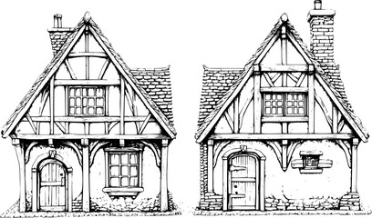 Two Tudor style Merchant houses designs, Tudor style Merchant houses vector graphic