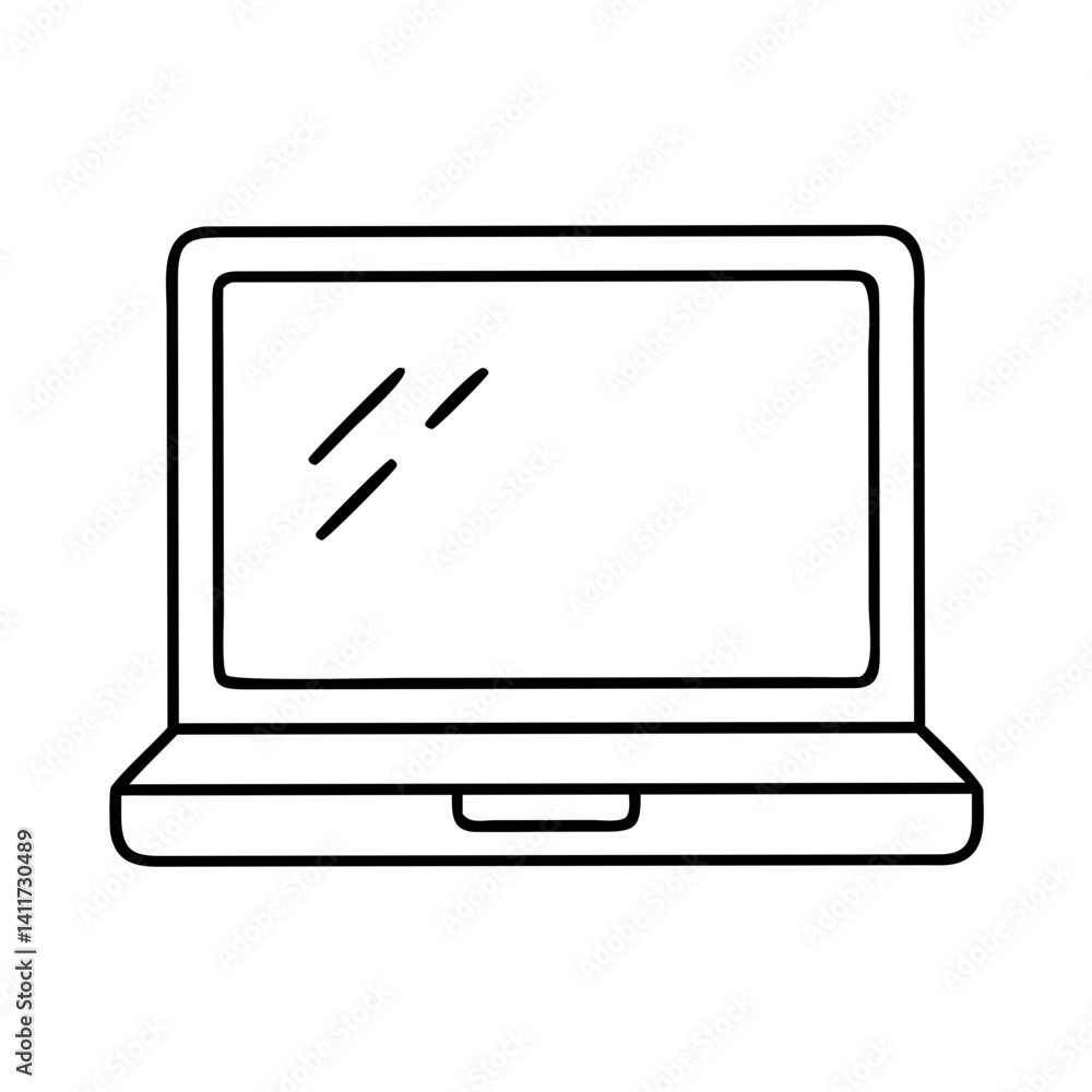 Poster simple line drawing of a laptop computer device technology