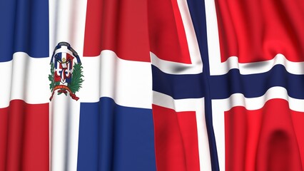 Flags of DOMINICAN REPUBLIC and NORWAY with realistic cloth texture