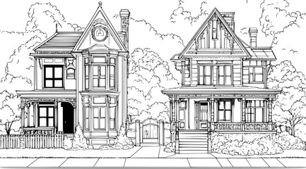 Obraz premium Two Victorian style Factories designs, Victorian style Factories vector graphic