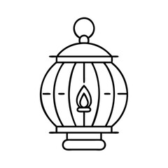 A Classic Outline Drawing of an Ornate Lantern with a Single Flame