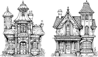 Fototapeta premium Two Victorian style Post offices designs, Victorian style Post offices vector graphic