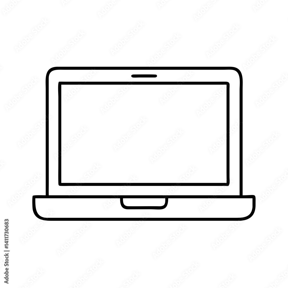 Poster simple line drawing of a modern laptop computer device