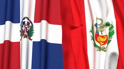 Flags of DOMINICAN REPUBLIC and Peru with realistic cloth texture