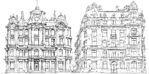 Fototapeta premium Two Baroque style Courthouses designs, Baroque style Courthouses vector image