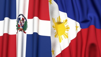 Flags of DOMINICAN REPUBLIC and PHILIPPINES with realistic cloth texture