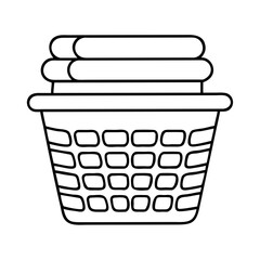 A simple line drawing of a laundry basket full of folded clothes