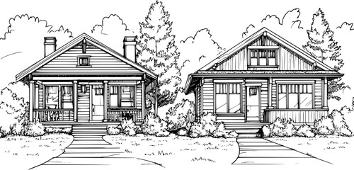 Obraz premium Two Craftsman style Guesthouses designs, Craftsman style Guesthouses vector image