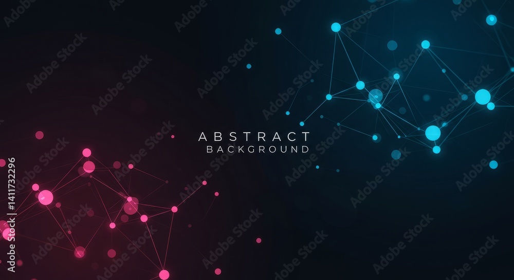 Poster abstract network connection background pink blue glowing nodes lines digital technology