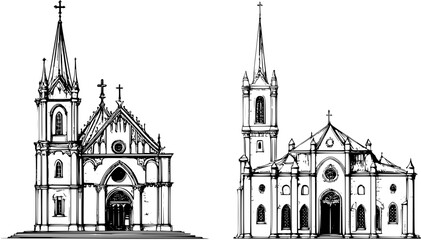 Fototapeta premium Two Gothic style Courthouses designs, Gothic style Courthouses vector image