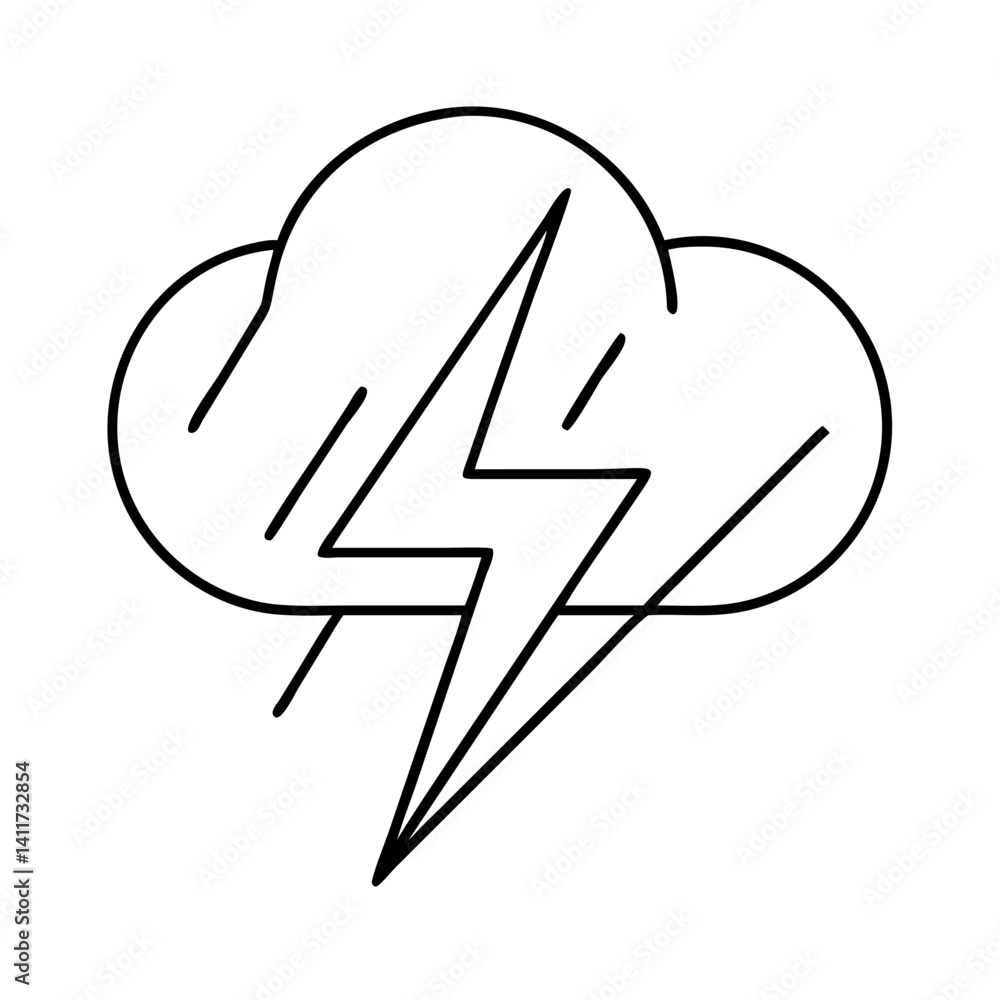 Poster a simple line drawing of a thundercloud with lightning bolt