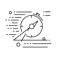 Fast Speedometer Gauge with Motion Blur Lines Representing Rapid Acceleration and Velocity