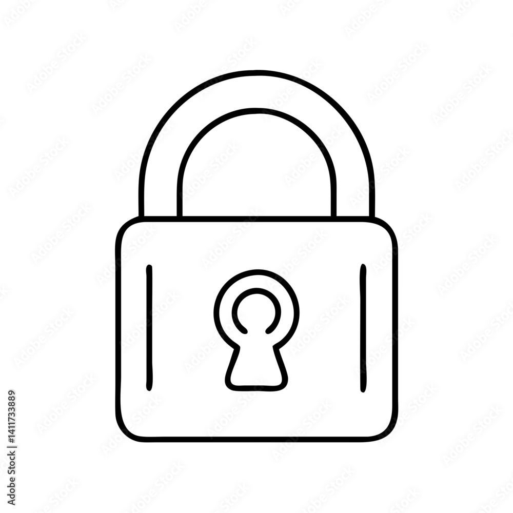 Poster simple line drawing of a closed padlock security lock icon graphic image