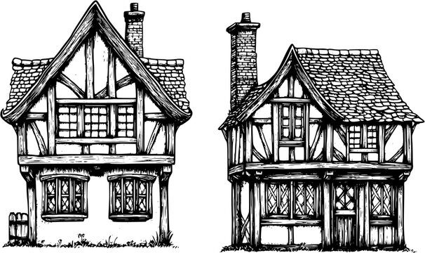 Two Tudor style Manor houses designs, Tudor style Manor houses vector image