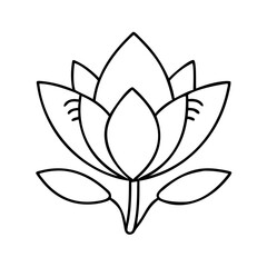 Simple Line Drawing of a Beautiful Lotus Flower Blossom with Petals and Leaves