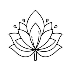 Simple Line Drawing of a Beautiful Lotus Flower with Delicate Petals and Water Droplets