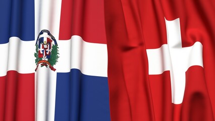 Flags of DOMINICAN REPUBLIC and SWITZERLAND with realistic cloth texture